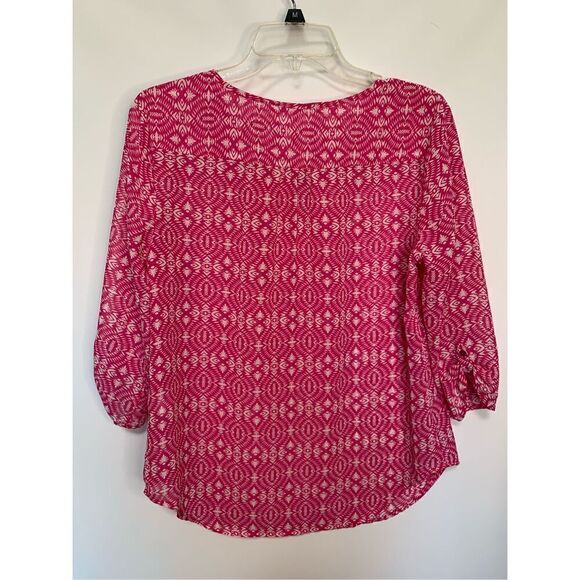 Violet & Claire Women's Geometric Print Tie Front Blouse Pink White Size Medium - Picture 6 of 8